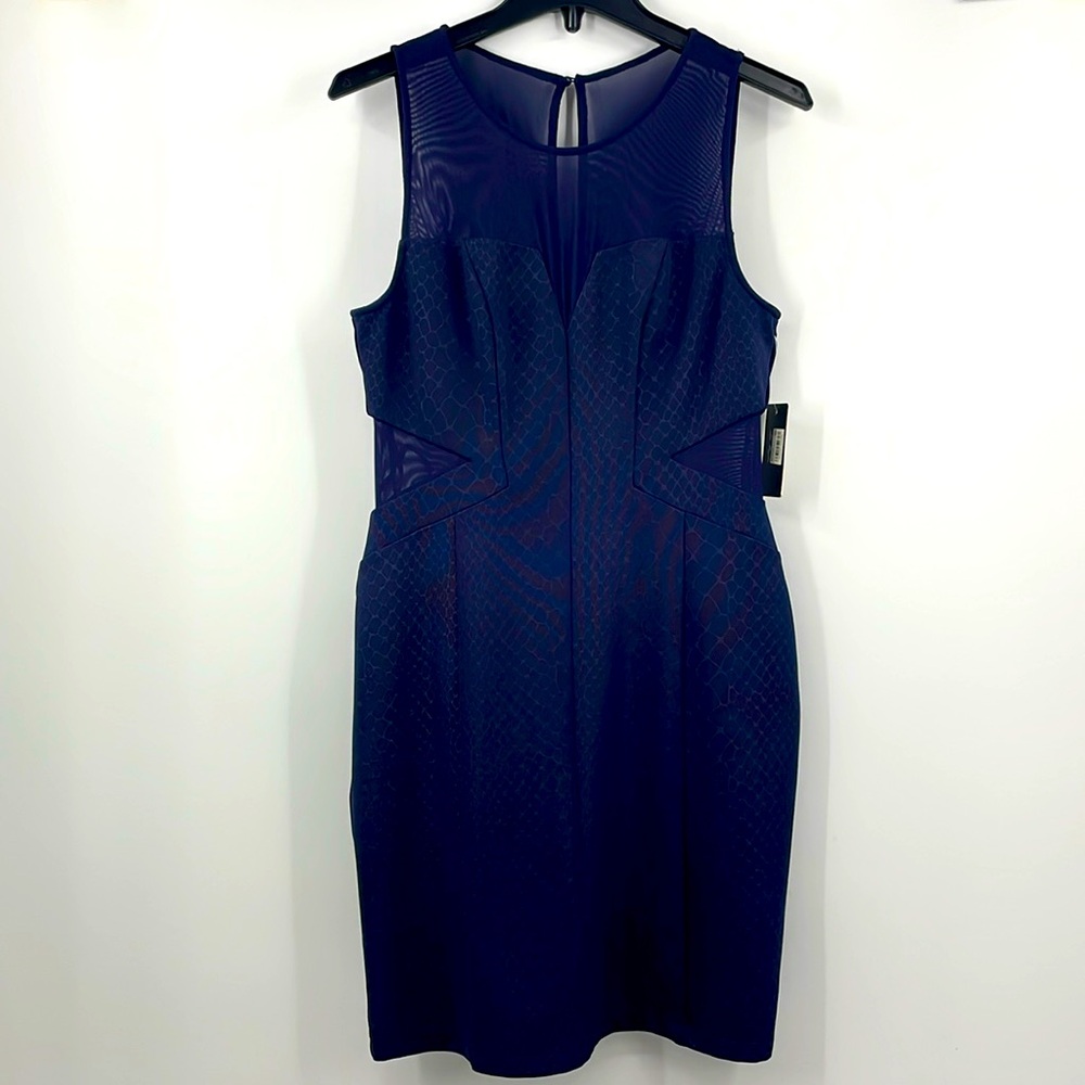 GUESS Ivy Midnight Navy Structured Mesh Cutout Bodycon Dress Size 8 NWT